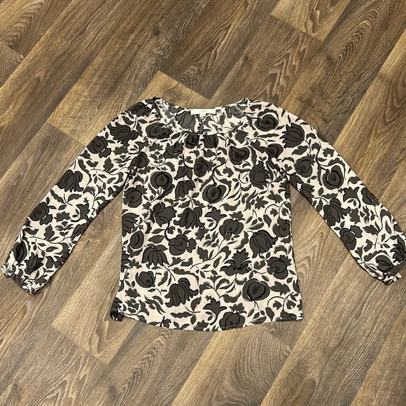 LOFT by Ann Taylor XS Petite Blush Pink Gray Floral Blouse Long Sleeve - Picture 3 of 5